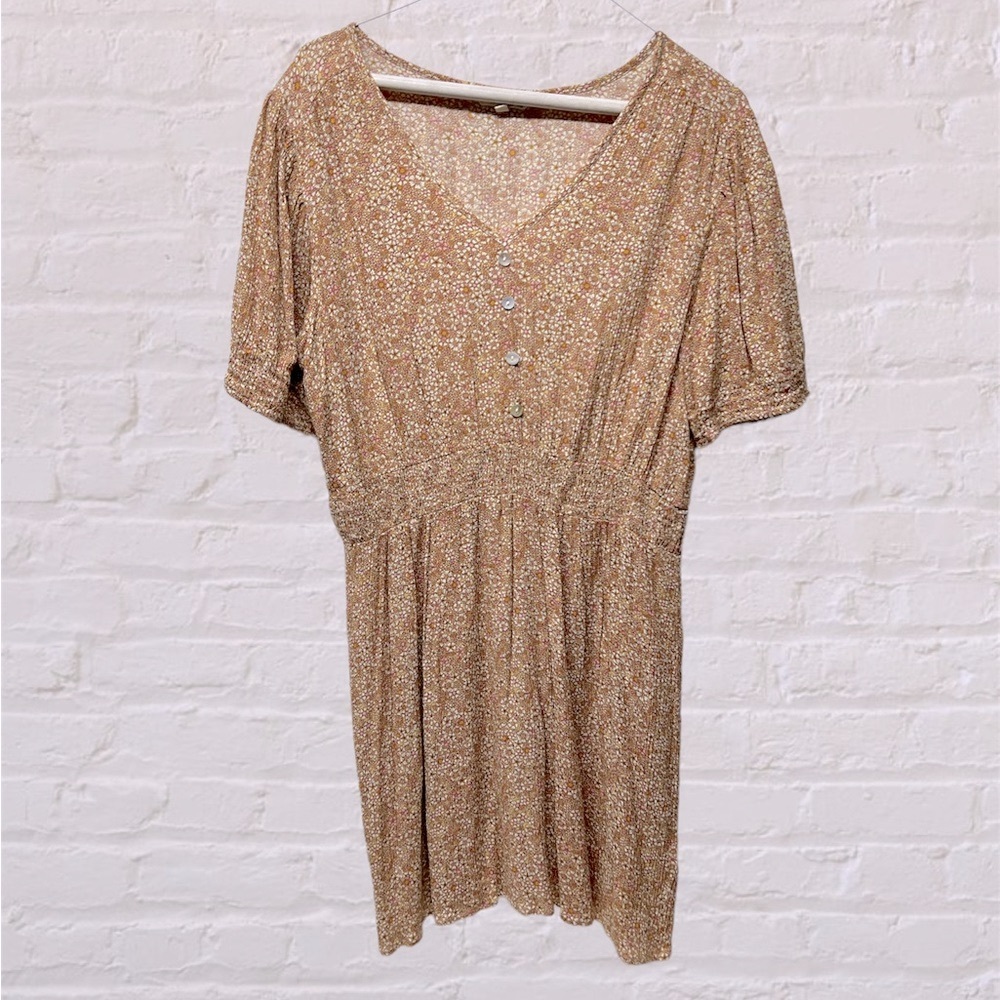 Hint of blush mustard yellow pink floral casual short sleeve day tunic dress